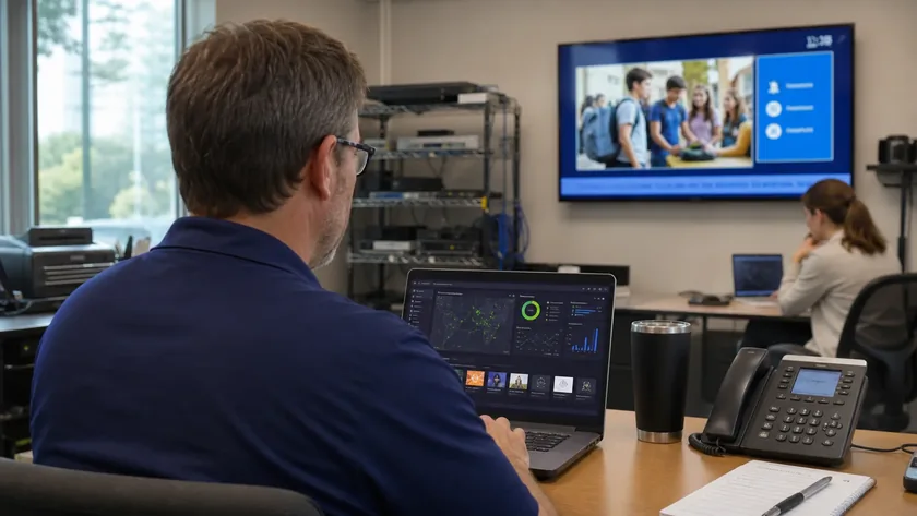 A school technology leader reviewing system operations
