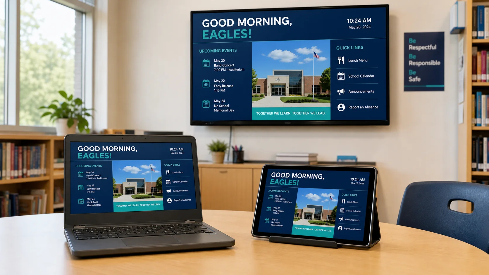 Digital signage running on existing school display equipment